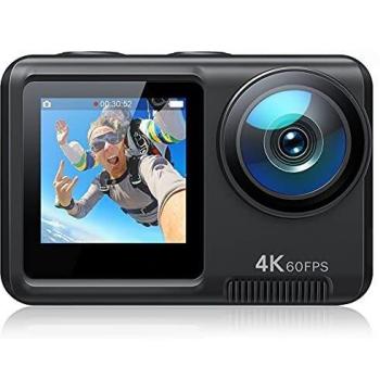 Cámara Deportiva de Doble Pantalla 4K 60FPS 5M a Prueba de Agua de 20MP con Pantalla táctil, EIS, Control Remoto, videocámara subacuática de 131 pies con baterías de 1350mAh y Kit de Accesorios