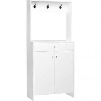 Mueble Zapatero con Perchero y Cajón 3 Ganchos 2 Puertas Blancas