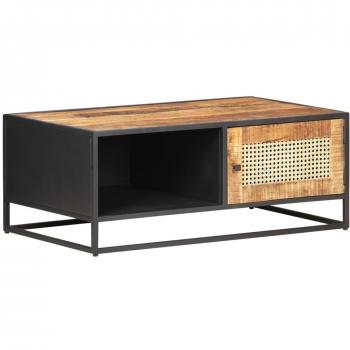 vidaXL Coffee Table 90x50x35 cm Rough Mango Wood and Natural Cane