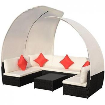 9 Piece Black Poly Rattan Garden Lounge Set with Canopies