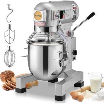 Batidora de Pie Comercial 10L con 3 Velocidades Ajustables y Tazón de Acero Inoxidable, Amasadora 550W con Accesorios para Panadería