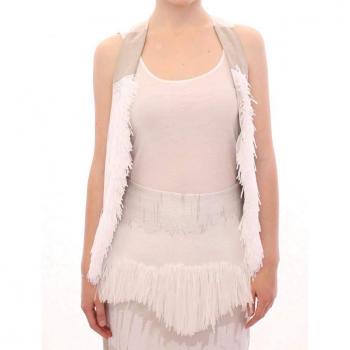 Arzu Kaprol White Lashes Open Back Vest Jacket - IT40|S