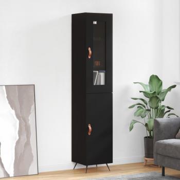 Aparador de madera contrachapada negro 34,5x34x180 cm con 1 puerta, mueble de almacenaje de salón, buffet para salón, armario auxiliar y armario de almacenamiento
