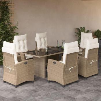 7-Piece Beige Poly Rattan Garden Dining Set with Cushions