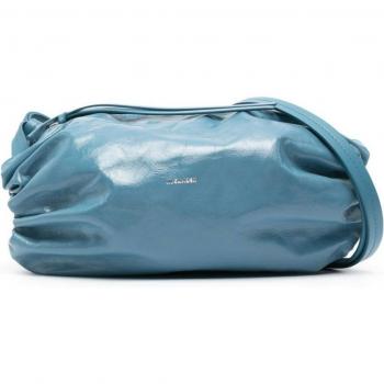 Jil Sander Women's Ruched High-Shine Leather Crossbody Bag in Blue - One Size