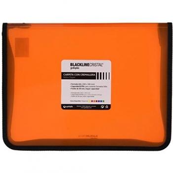 Grafoplás 4800652 - Carpeta con cremallera, color naranja, A4+, cubierta de polipropileno. Modelo Blackline Cristal