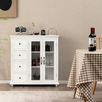 Elegant White Buffet Storage Cabinet with Drawers and Doors