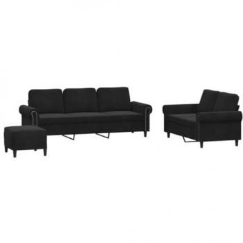 Sofá 3 Pcs Set con almohadas de terciopelo negro