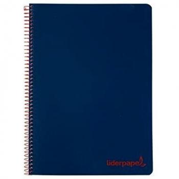 Cuaderno espiral liderpapel A4 wonder tapa plastico 80h 90gr cuadro 4mm con margen color azul marino.
