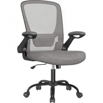Silla de escritorio ergonómica giratoria con soporte lumbar, malla, apoyabrazos abatibles, oscilante, asiento de 53 cm en azul niebla, gris paloma y rosa jalea