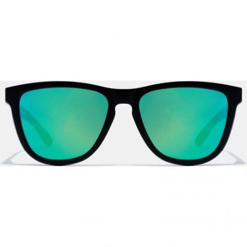 Hawkers One Raw Black Emerald - Gafas de Sol Cuadradas, Montura en Negro Mate, Lentes Espejadas Verdes