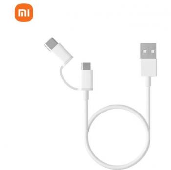 Cable de datos 2 en 1 Micro USB a Tipo C de carga rápida 1M 100% original para Xiaomi Mi 10/POCO X3 NFC y Samsung Galaxy blanco