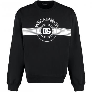 Dolce & Gabbana Men's Cotton Crew-Neck Sweatshirt in Black | Size 48 | Color N0000