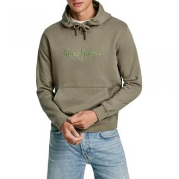 Pepe Jeans Men's Adjustable Hooded Sweatshirt with Embroidered Logo, Size S, Green Cotton Casual Hoodie