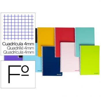 Cuaderno Espiral Liderpapel Folio Smart Tapa Blanda Cuadro 4mm con Margen Colores Surtidos 80 Hojas 60g - Pack 10 Unidades