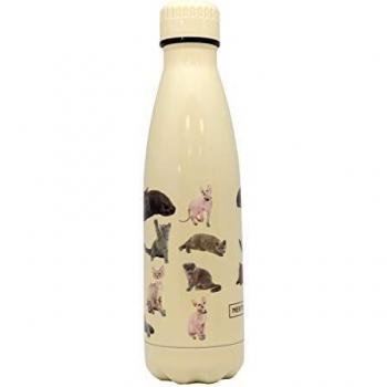 NERTHUS FIH 771 Botella Termo Doble Pared diseño Color 500ml, Acero Inoxidable, Libre de BPA, 18/8, Gatos Amarillo, 500 ml