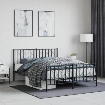 Cama pediátrica con cabecero y pie de cama metálico negro 140x200 cm