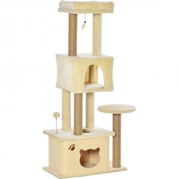 ?rbol Rascador para Gatos PawHut Grande 60x34x136 cm con Plataformas y Cuevas de Felpa Suave - Beige