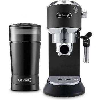 Cafetera Espresso Manual Delonghi Dedica EC685BK con Función Flow Stop y Molinillo KG200, 15 Bares - Negra