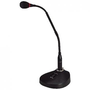 Micrófono de escritorio Monacor ECM-500 con cuello de cisne, XLR, rango de frecuencia 100 - 16000 Hz, alimentado por batería AA