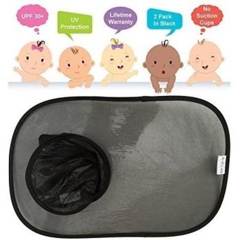 Pare-soleil pour voiture de minaâ du monde - Lot de 2 Noir - Baby Sun Shade avec protection UV UPF 30 + Soleil et - Fenêtre de voiture avec Technologie étirable - Taille 48,3 x 30,5 cm