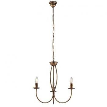 Araña de tres luces Bonetti Illumina de hierro marrón dorado 45x h50 cm, estilo rústico, diseño barril, fabricada en hierro forjado con acabado en marrón y oro