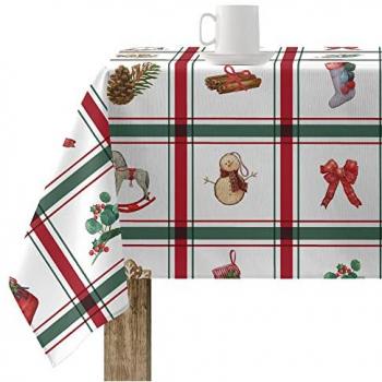 Mantel resinado antimanchas Scottish Christmas 200 x 140 cm 100% algodón, tacto no plastificado, multicolor