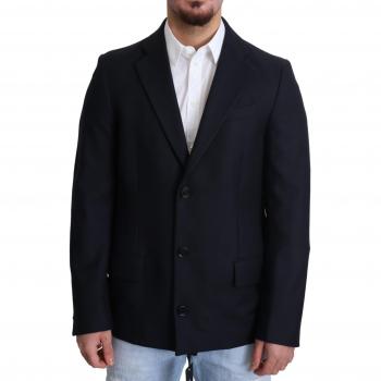 Elegant Dark Blue Virgin Wool Single Breasted Men's Coat