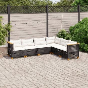 Sofá de jardín 6 PCs con almohadas negras en Polyrattan, ratán sintético negro