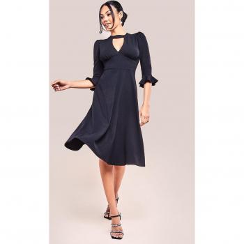 Goddiva Flared Sleeve Midi Dress - Black - Size 10 UK