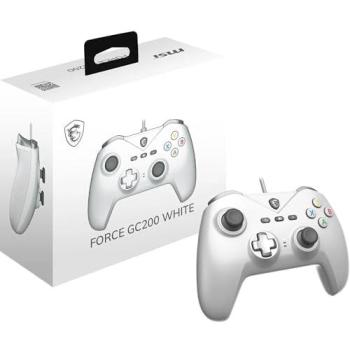 Mando Gaming MSI FORCE GC200 Blanco - Con Cable USB 3.0, Gatillos Magnéticos Hall, Joysticks Analógicos Avanzados y Retroalimentación Hápica, Compatible con PC y Android