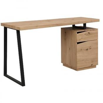 Escritorio GOTAMA - 1 cajón y 1 puerta - MDF y acero - roble y negro