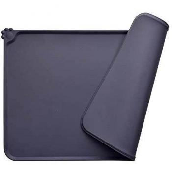 MOACC Alfombrilla de Silicona para Comederos de Perros Gatos, Estera Comida y Agua Antideslizante Impermeable Tapetes para Comer para Mascota, Gris, 47 x 30 cm
