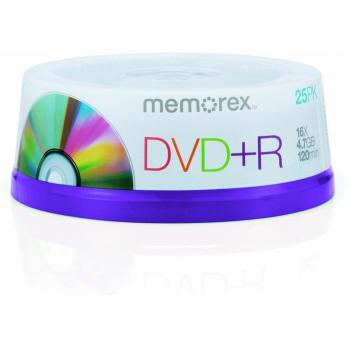Memorex DVD+R 4.7Gb 16x (25) 4.7GB DVD+R 25pieza(s) - DVD+RW vírgenes (4,7 GB, DVD+R, 25 pieza(s), 120 mm, 47,5 g, Caja para pastel)