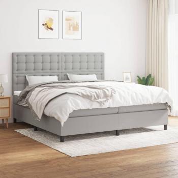 Cama box spring de muelles con colchón gris claro 200x200 cm Tela