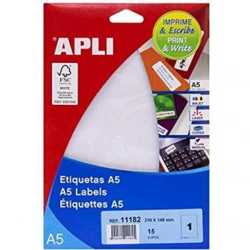 APLI 11182 - Etiquetas A5 blancas 210,0 x 148,0 mm 15 hojas