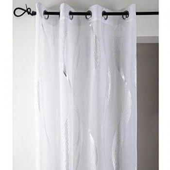 Cortina Voilaje 135 x 240 cm Essaouira Blanca con Ojales y Diseño de Olas Brillantes