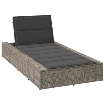Gray Poly Rattan Sunbed with Floating Cushion