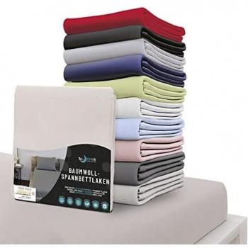 Dreamzie Sábana Bajera Jersey Algodón 160 x 200 cm, Beige, Solapa 27 cm - Garantizada Sin Productos Químicos