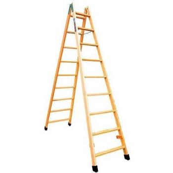 Faraone - Escalera Tijera Doble Subida - Madera Barnizada - Escalera Plegable LDB 09 - 9+9 Peldaños - 250x62x12 cm - Peldaños de 8 cm - Fabricada en Madera de Pino - Resistente y Duradera