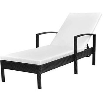 Black Poly Rattan Sun Lounger with Cushion