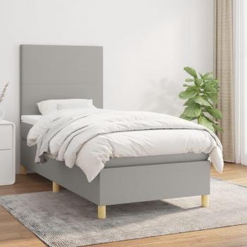 Cama box spring con colchón de muelles tela gris claro 90x190 cm