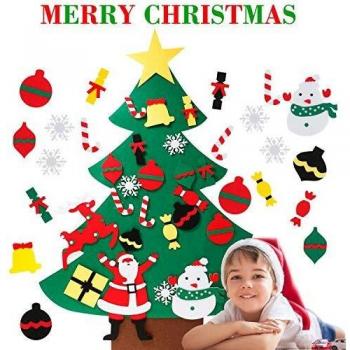 Omasi Árbol de Navidad de Fieltro, Arbol de Navidad de Fieltro DIY con 24pcs Árbol de Navidad para Niños Juguetes Educativos Decoración de Pared, Decoraciones para el Hogar de Navidad