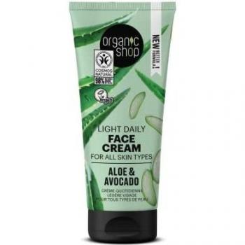 Organic Shop Light Daily Face Cream with Aloe & Avocado for All Skin Types, 50 ml