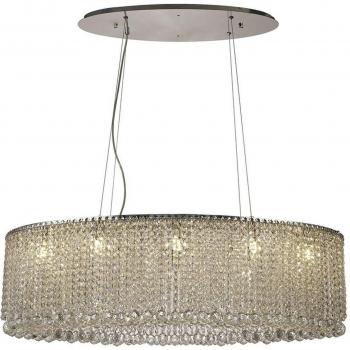 Lámpara de araña imperio grande de cromo pulido 10 bombillas 58cm, Lámpara colgante de techo ovalada de 100x50 cm, 10 luces G9, cromo pulido,