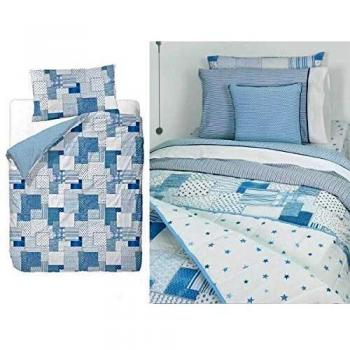 Gamanatura - Funda Nórdica Patchwork Gamanatura Azul Cama 90 cm.
