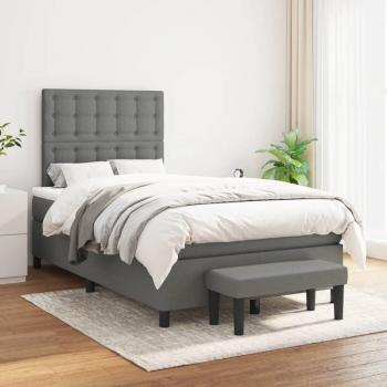 Cama box spring con colchón de muelles en tela gris oscuro 120x200 cm