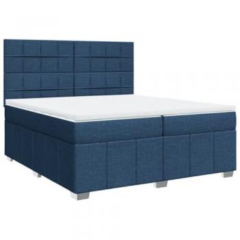 Cama box spring con colchón de muelles azul 200x200 cm en tela