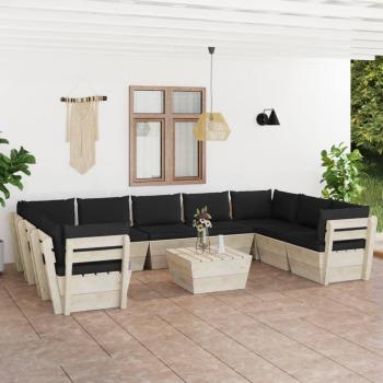 vidaXL Conjunto de Muebles de Jardín de Palés 10 Piezas con Cojines - Madera de Abeto