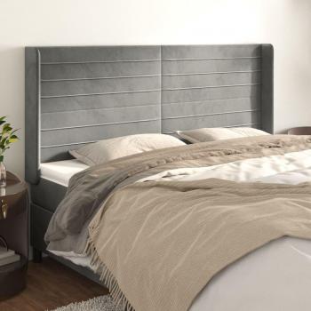 Cabecero de terciopelo gris claro con orejas 183x16x118/128 cm